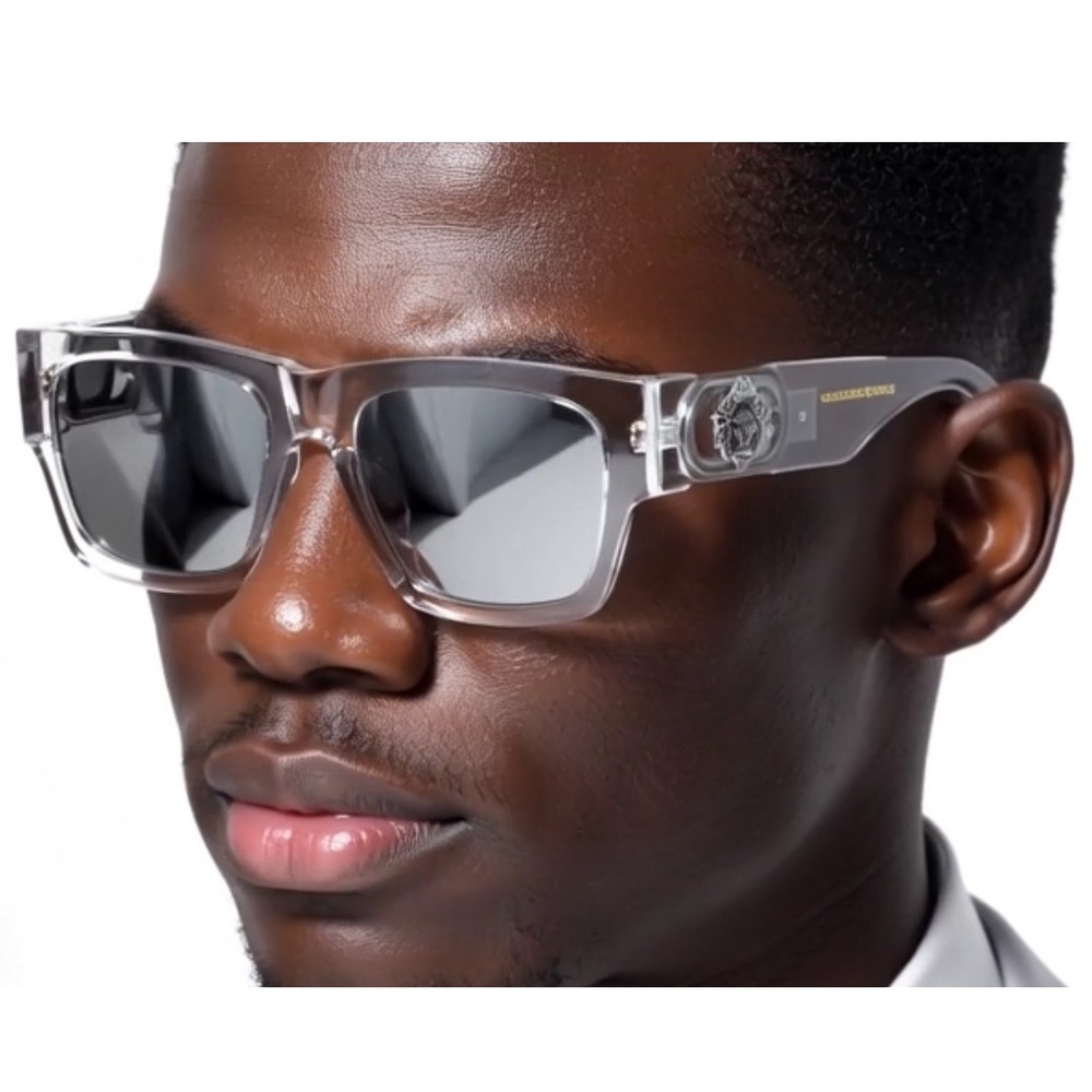 Clear Frame Square Sunglasses Silver Mirrored Lenses Mens Summer Style Luxury